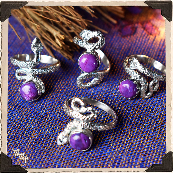 LIMITED EDITION : COPPER & PURPLE TURQUOISE POISON RING. For Empaths & Psychic Development. Sterling Silver.( SKU:PCT11 ) White Witch Parlour