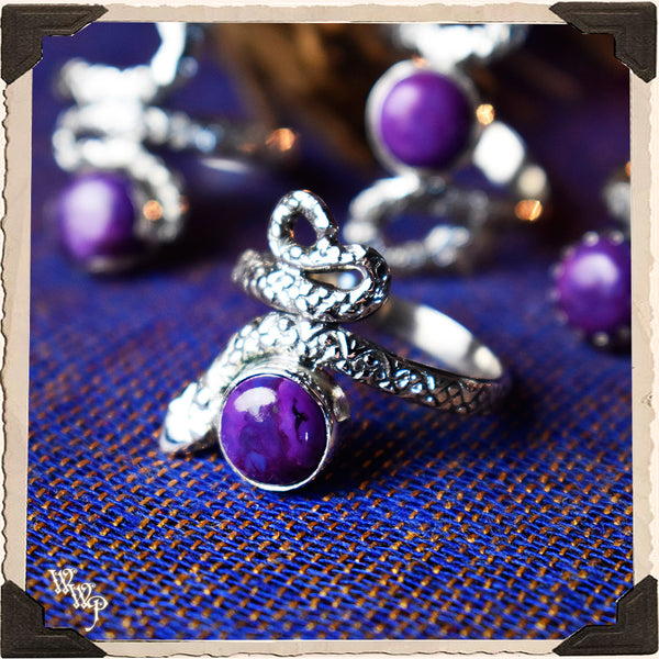 LIMITED EDITION : COPPER & PURPLE TURQUOISE POISON RING. For Empaths & Psychic Development. Sterling Silver.( SKU:PCT11 ) White Witch Parlour