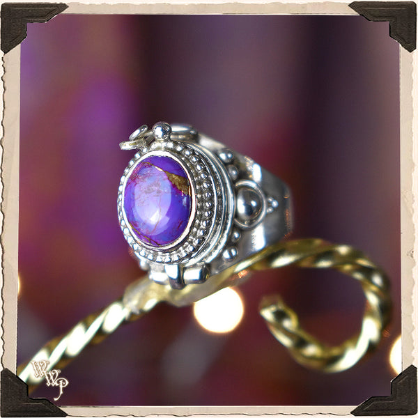 LIMITED EDITION : COPPER & PURPLE TURQUOISE POISON RING. For Empaths & Psychic Development. Sterling Silver.( SKU:PCT32 ) White Witch Parlour