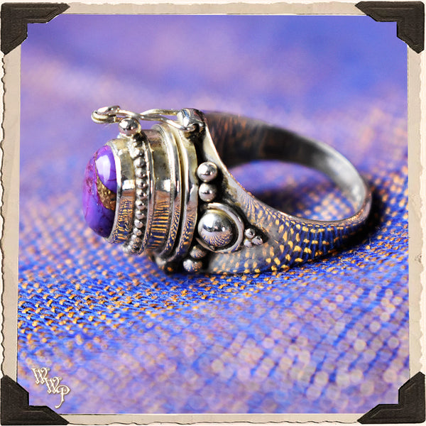 LIMITED EDITION : COPPER & PURPLE TURQUOISE POISON RING. For Empaths & Psychic Development. Sterling Silver.( SKU:PCT32 ) White Witch Parlour