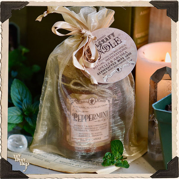 PEPPERMINT CANDLE APOTHECARY 5oz. For Money Drawing & Raising Vibrations. White Witch Parlour