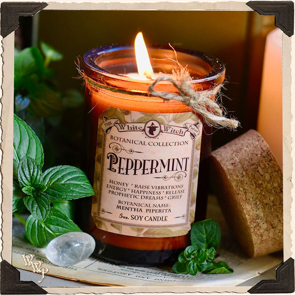 PEPPERMINT CANDLE APOTHECARY 5oz. For Money Drawing & Raising Vibrations. White Witch Parlour
