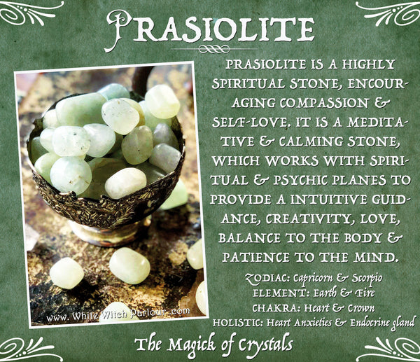 PRASIOLITE TUMBLED CRYSTAL. For Connection to Higher Self, Loving Energy & Meditation. White Witch Parlour