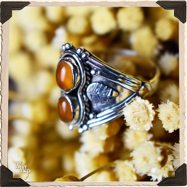 LIMITED EDITION : ORANGE CARNELIAN LEAF RING. For Motivation & Courage. White Witch Parlour