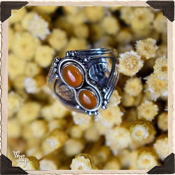 LIMITED EDITION : ORANGE CARNELIAN LEAF RING. For Motivation & Courage. White Witch Parlour