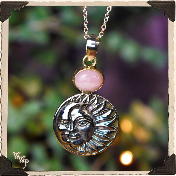 LIMITED EDITION : PINK OPAL SUN & MOON NECKALCE For Love, Compassion & Emotions. White Witch Parlour