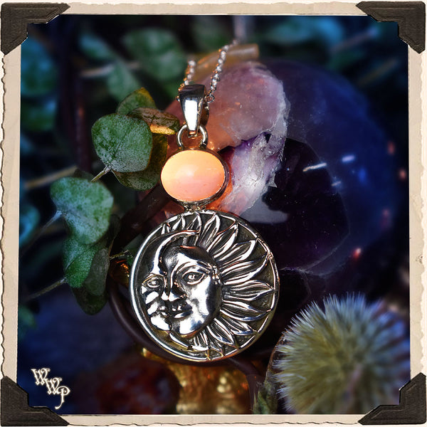 LIMITED EDITION : PINK OPAL SUN & MOON NECKALCE For Love, Compassion & Emotions. White Witch Parlour