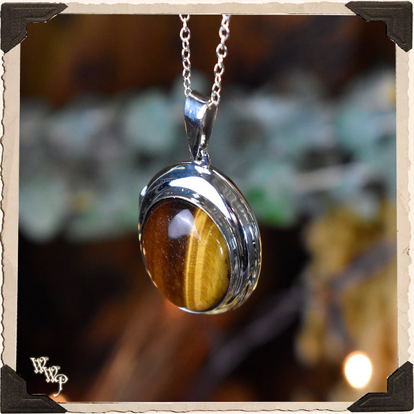 LIMITED EDITION : TIGER'S EYE LOCKET NECKLACE. For Strength & Protection. Sterling Silver.( SKU:TEL5 ) White Witch Parlour