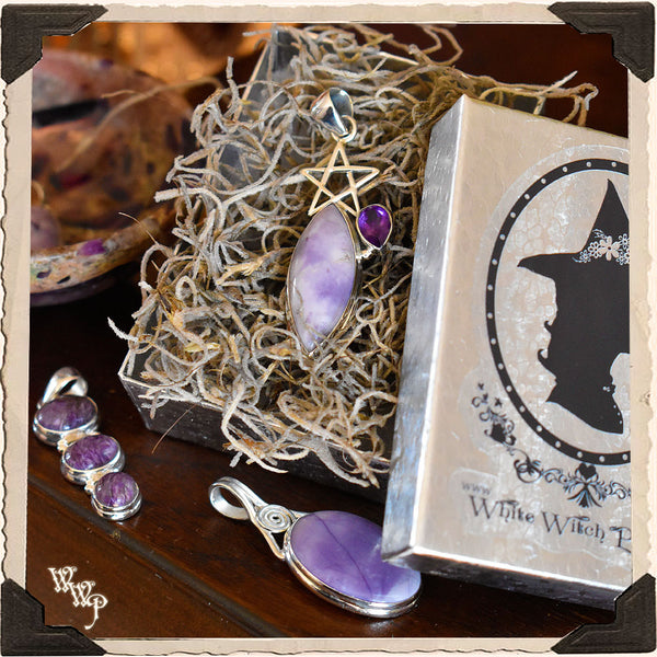 LIMITED EDITION : PURPLE CHAROITE TRIPLE STONE NECKLACE For Psychic Attacks, Emptahs & Magic. White Witch Parlour
