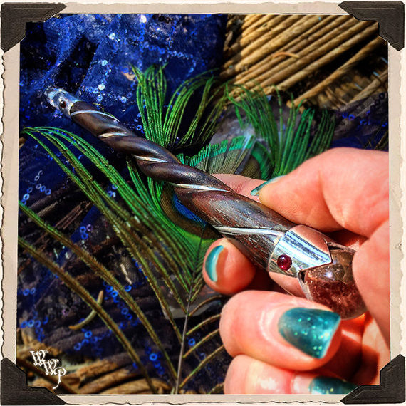 GARNET ROSEWOOD & CLEAR QUARTZ CRYSTAL WAND For Witch Spell Casting White Witch Parlour