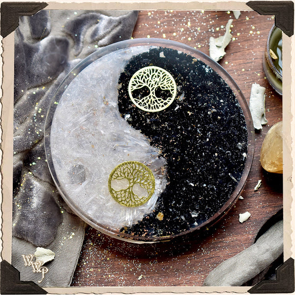 YIN & YANG ORGONE CHARGING PLATE. Black Tourmaline & Selenite for Balance & Harmony.