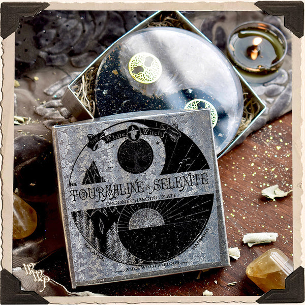 YIN & YANG ORGONE CHARGING PLATE. Black Tourmaline & Selenite for Balance & Harmony. White Witch Parlour