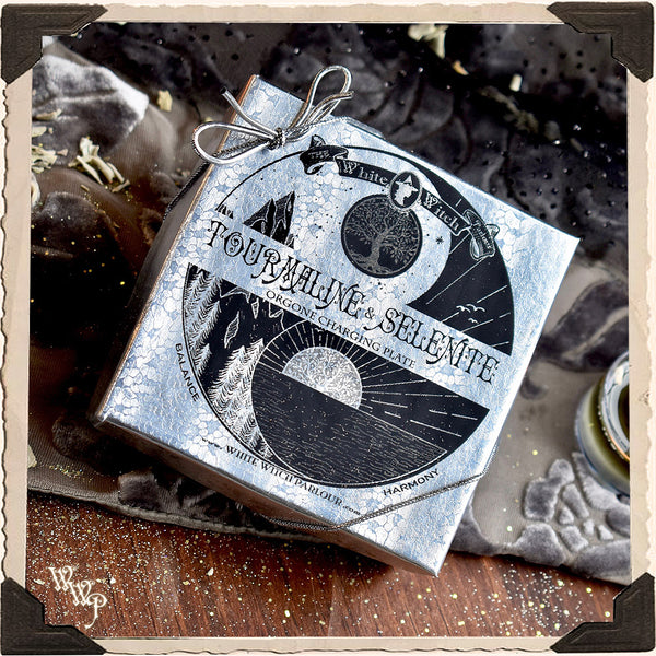 YIN & YANG ORGONE CHARGING PLATE. Black Tourmaline & Selenite for Balance & Harmony. White Witch Parlour
