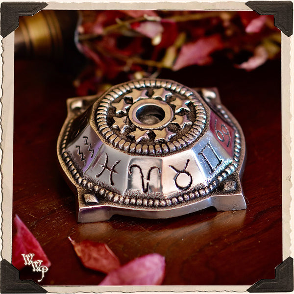METAL ZODIAC CHIME CANDLE HOLDER. For Cone Incense & Spell Candles. White Witch Parlour