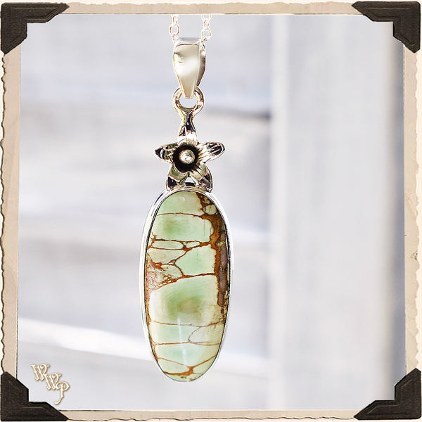LIMITED EDITION : VARISCITE OVAL FLOWER PENDANT. For Inner Peace, Compassion & Harmony. White Witch Parlour