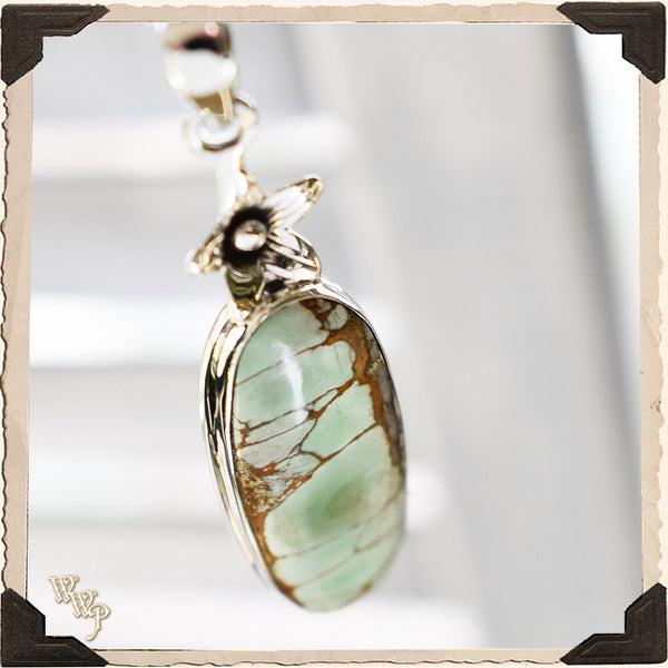 LIMITED EDITION : VARISCITE OVAL FLOWER PENDANT. For Inner Peace, Compassion & Harmony. White Witch Parlour
