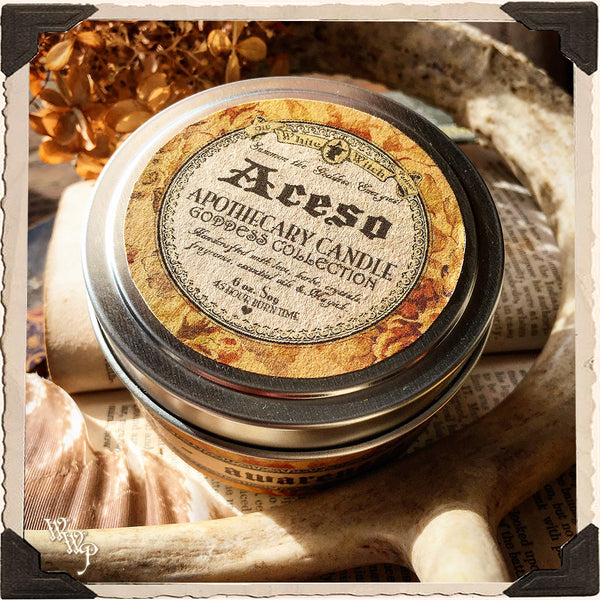 ACESO GODDESS CANDLE. 6 oz. For Comfort, Healing, Awareness, Family, Relief. White Witch Parlour