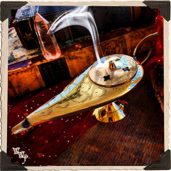 GENIE ALADDIN LAMP Brass Charcoal & Cone Incense Burner. White Witch Parlour
