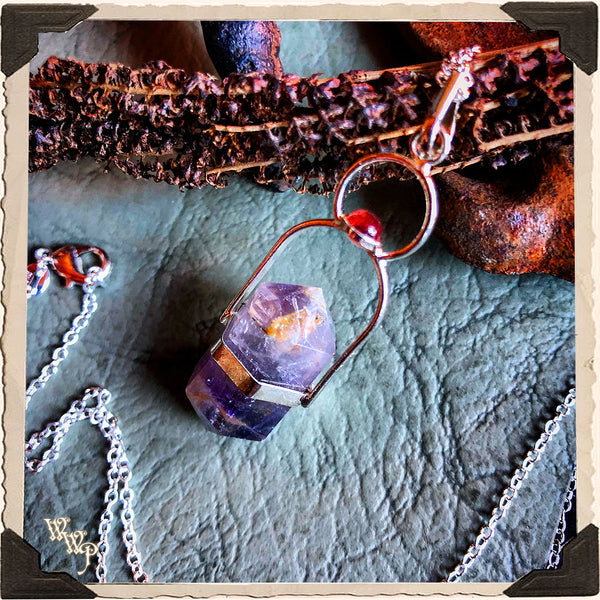 ON SALE! HERKIMER AMETHYST & GARNET CRYSTAL NECKLACE. For Enhancing Magick, Psychic Awareness & Protection. White Witch Parlour