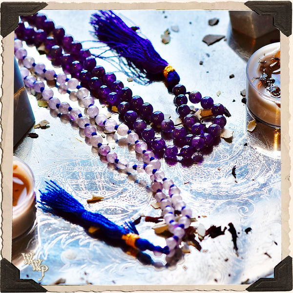 AMETHYST CRYSTAL MALA. 108 Beads. For Enhancing Magick, Psychic Awareness & Protection. White Witch Parlour