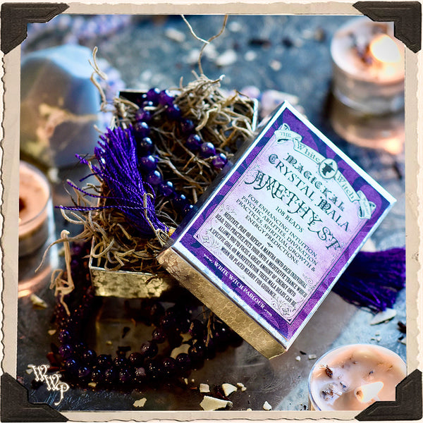 AMETHYST CRYSTAL MALA. 108 Beads. For Enhancing Magick, Psychic Awareness & Protection. White Witch Parlour