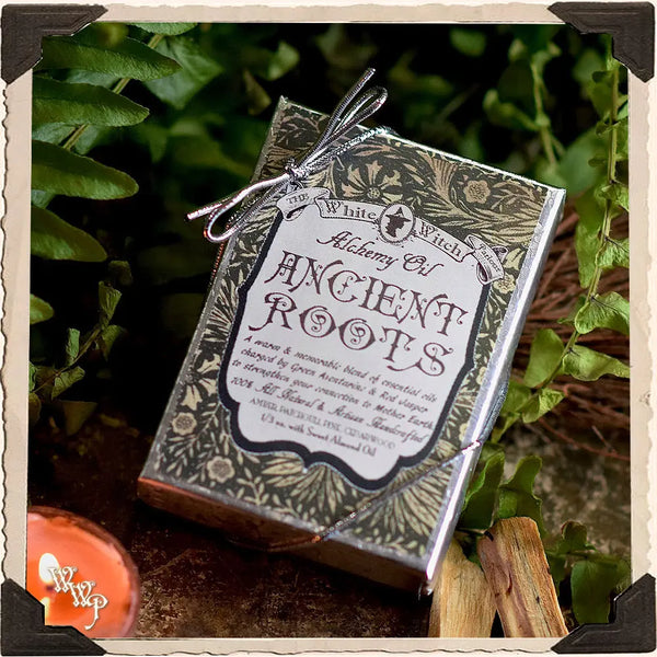 ANCIENT ROOTS All Natural Alchemy Oil 1/3oz. Blessed by Green Aventurine & Red Jasper Crystals. For Spiritual Connection to Earth. White Witch Parlour