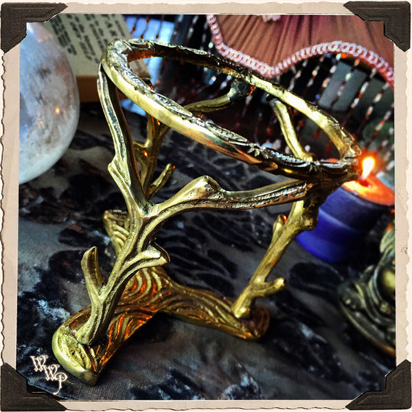 BRASS BRANCHES SPHERE STAND / BASE. Large Gold Metal Woodland Crystal Sphere Tripod Holder. 50mm - 100mm White Witch Parlour