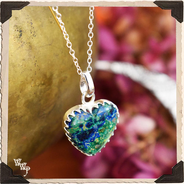 LIMITED EDITION : AZURITE & MALACHITE HEART PENDANT NECKLACE. For Warriors & Transition. SKU: AZ03