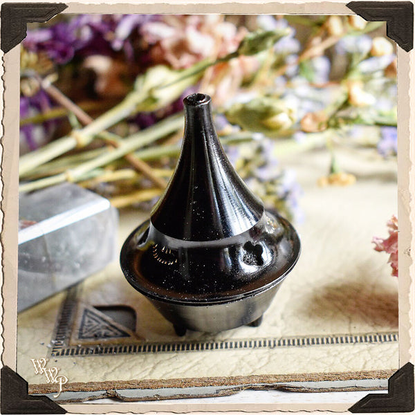 BLACK BRASS CONE INCENSE BURNER. Victorian Style Mini Censer.