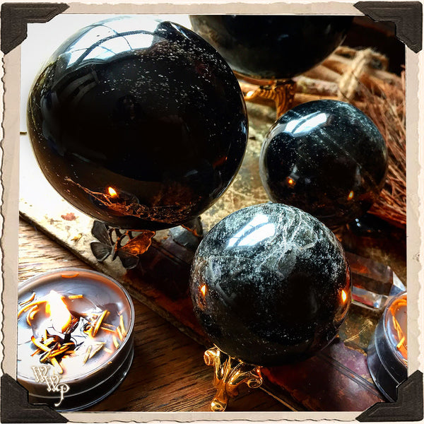 BLACK OBSIDIAN SPHERE CRYSTAL. For New Moon, Protection, Scrying & Divination.