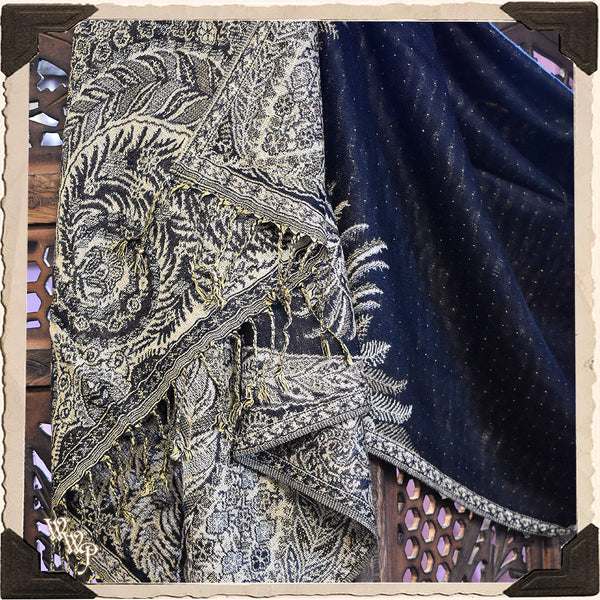BLACK VICTORIAN-ESQUE ALTAR CLOTH. Double sided For Decor, Shawl, Tarot Readings. White Witch Parlour