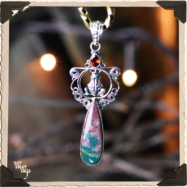 LIMITED EDITION : BLOODSTONE FROG PENDANT NECKLACE. For Grounding, Healing & Generosity. Sterling Silver. (SKU:D2258) White Witch Parlour