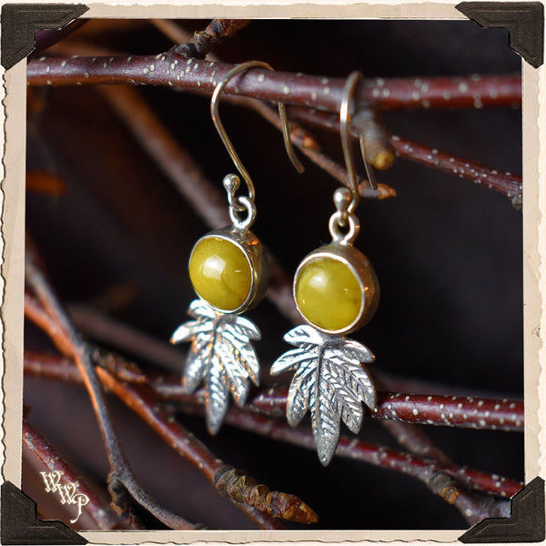 LIMITED EDITION : AMBER BONE AUTUMN LEAF EARRINGS. For Earth Healing, Autumn Manifestations & Change. White Witch Parlour