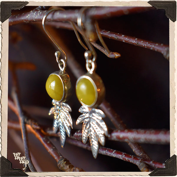 LIMITED EDITION : AMBER BONE AUTUMN LEAF EARRINGS. For Earth Healing, Autumn Manifestations & Change. White Witch Parlour