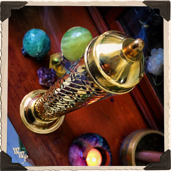 BRASS INCENSE BURNER TOWER. Upright Victorian Style Aluminum Incense Stick Holder. White Witch Parlour