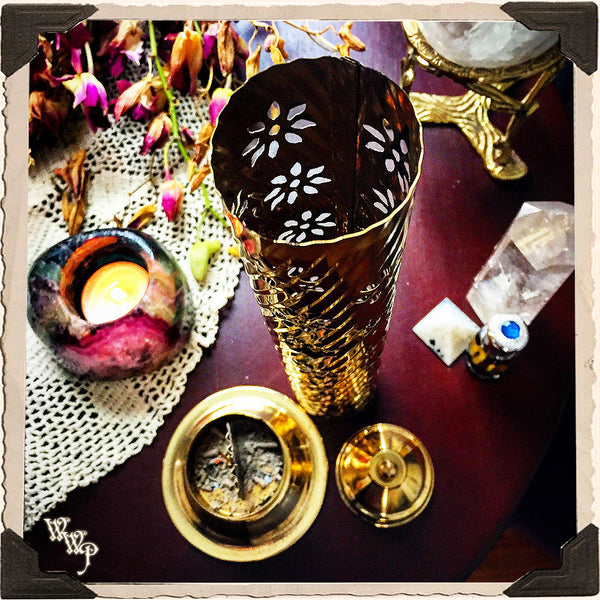 BRASS INCENSE BURNER TOWER. Upright Victorian Style Aluminum Incense Stick Holder. White Witch Parlour