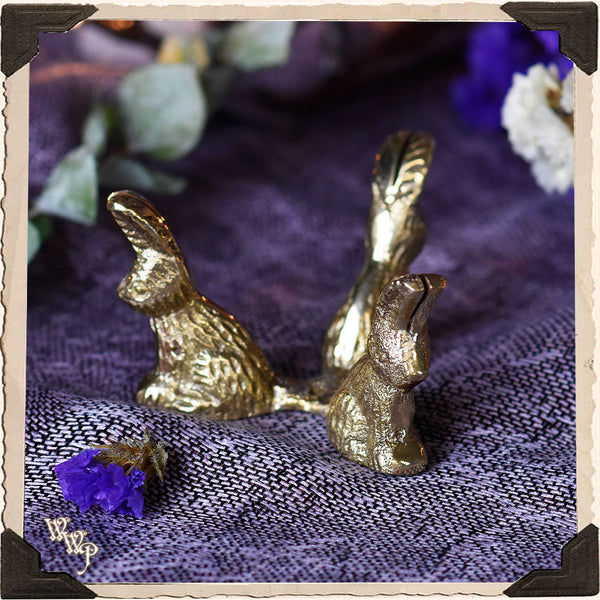 BRASS BUNNY SPHERE STAND / BASE. Altar Decor For Fertility & Spring Equinox.