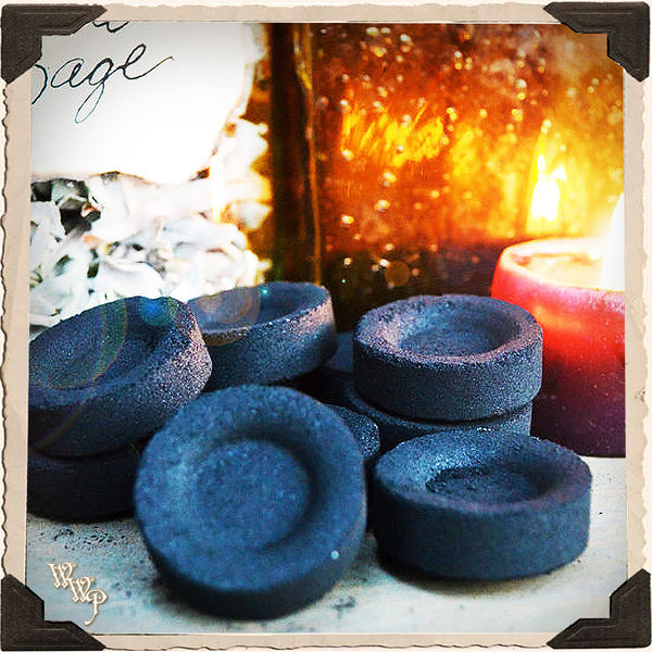 CHARCOAL DISK TABLET. 33mm Self lighting 10 Pack. For Incense, Resin & Herbs. White Witch Parlour
