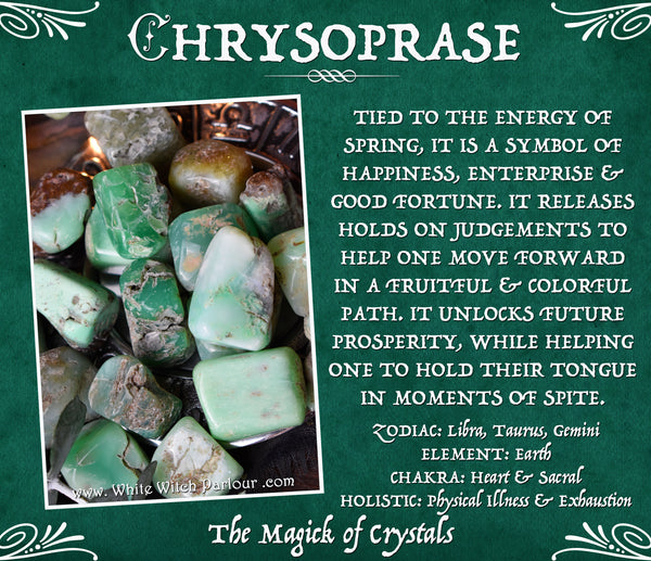 CHRYSOPRASE TUMBLED CRYSTAL. For Good Fortune, Momentum & Colorful Energy. White Witch Parlour