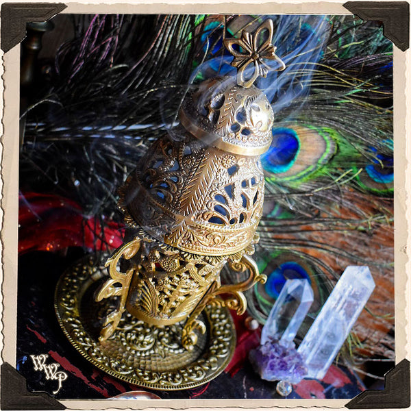 ORNATE BRASS INCENSE BURNER  - Antique style, Gothic Era, Sanctuary Resin Censer White Witch Parlour