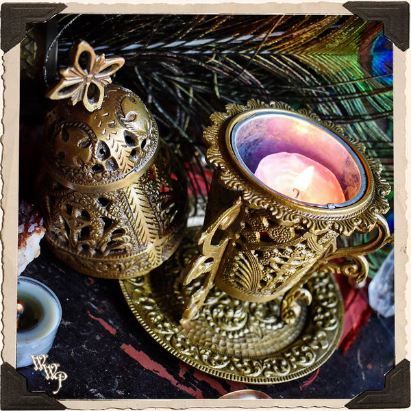 ORNATE BRASS INCENSE BURNER  - Antique style, Gothic Era, Sanctuary Resin Censer White Witch Parlour