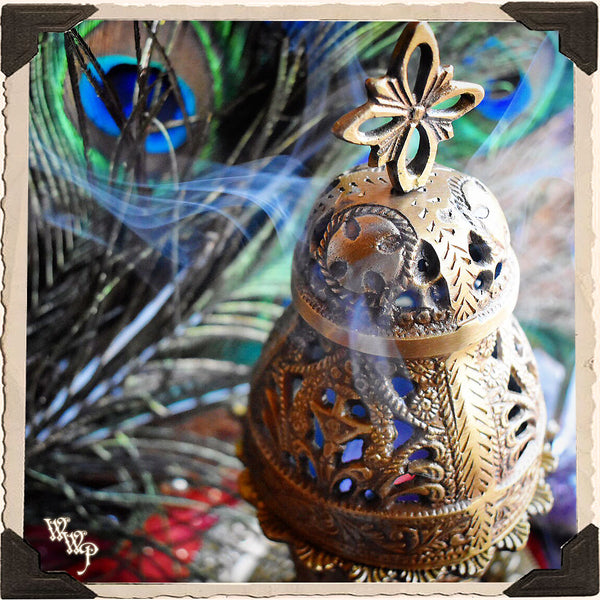 ORNATE BRASS INCENSE BURNER  - Antique style, Gothic Era, Sanctuary Resin Censer White Witch Parlour