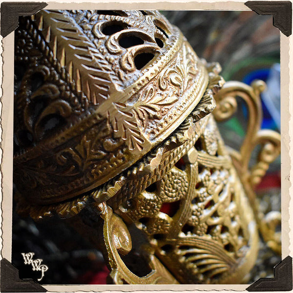 ORNATE BRASS INCENSE BURNER  - Antique style, Gothic Era, Sanctuary Resin Censer White Witch Parlour