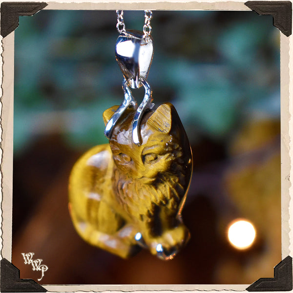 LIMITED EDITION : KITTY TALISMAN TIGER'S EYE TOTEM NECKLACE. For Strength & Protection. Sterling Silver.( SKU:CT42 ) White Witch Parlour