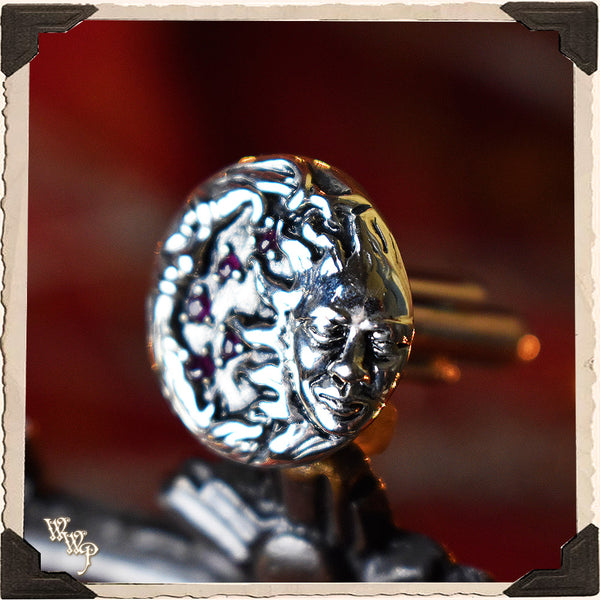 LIMITED EDITION : RED GARNET SUN MOON CUFFLINKS. For Protection & Witchcraft. Sterling Silver.( SKU:26405 )