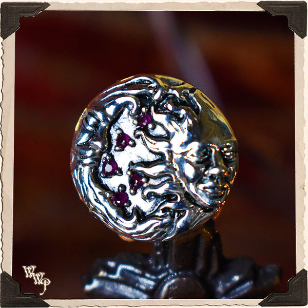LIMITED EDITION : RED GARNET SUN MOON CUFFLINKS. For Protection & Witchcraft. Sterling Silver.( SKU:26405 )