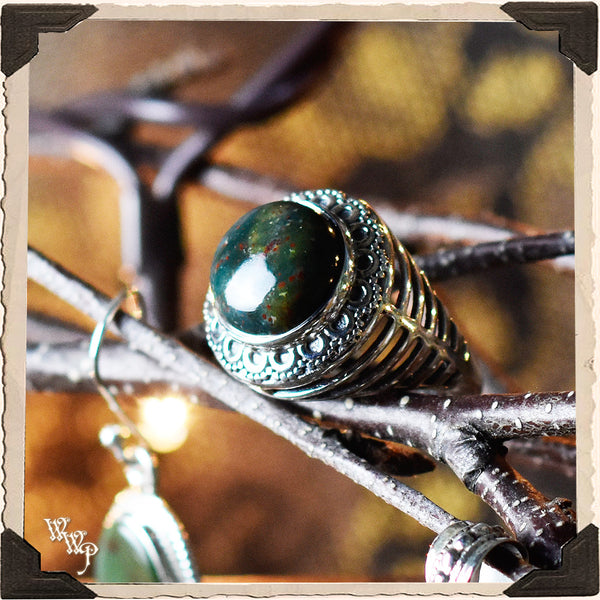 LIMITED EDITION : BLOODSTONE RING. For Grounding, Healing & Generosity. Sterling Silver. (SKU:D1812) White Witch Parlour