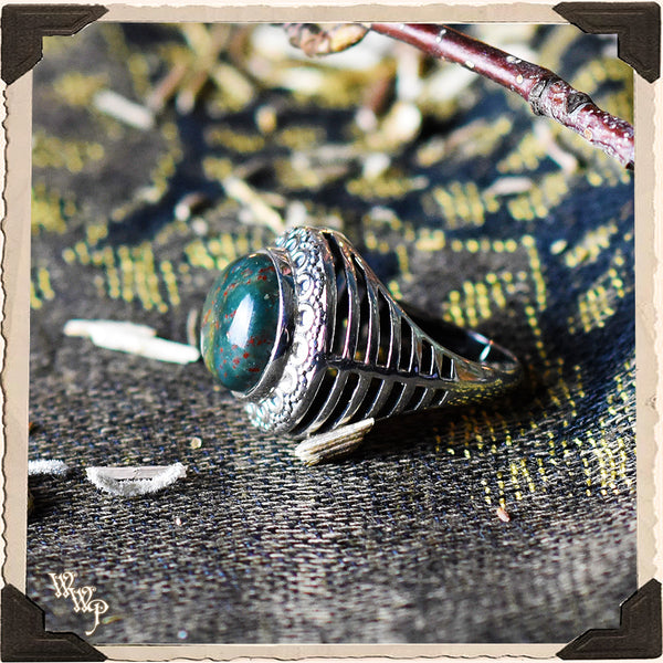 LIMITED EDITION : BLOODSTONE RING. For Grounding, Healing & Generosity. Sterling Silver. (SKU:D1812) White Witch Parlour