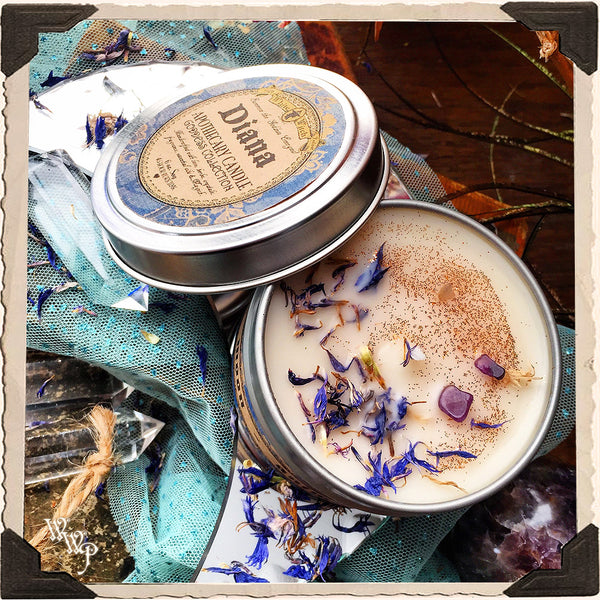 DIANA GODDESS CANDLE. 6 oz. For Intuition, Motherhood, Moon, Animals, Purity. White Witch Parlour