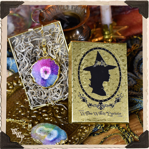 AURA CLEANSE SOLAR QUARTZ CHAKRA PENDANT NECKLACE. Electorplated Rainbow Energy Talisman. White Witch Parlour